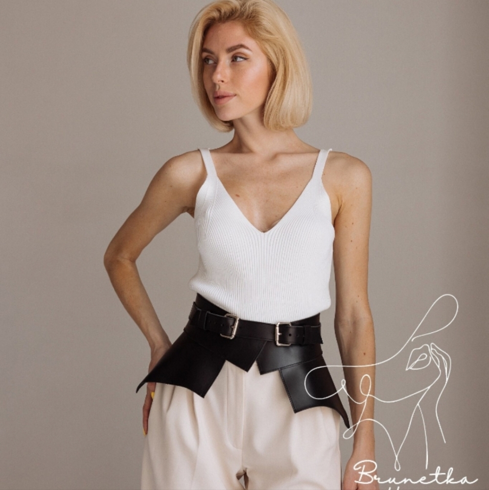 Croc Leather Peplum Belt w/Gold Chain